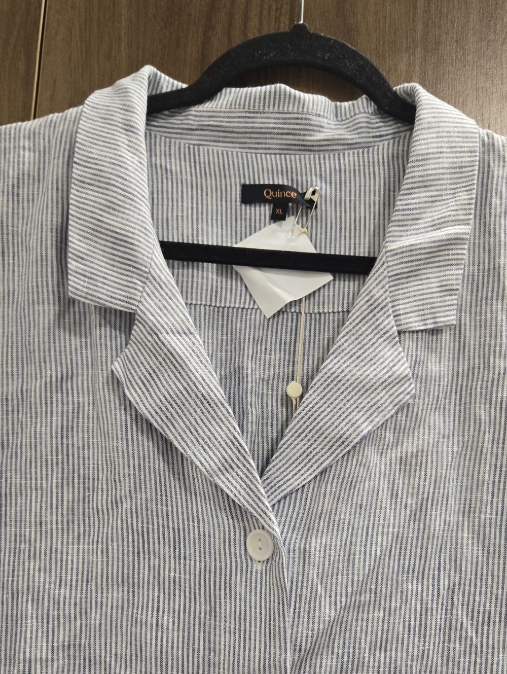 Quince-NWT-100% European Linen Button Front Dress in Blue Pin Stripe-Size XL - Picture 6 of 16